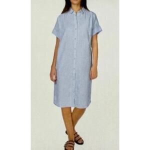 Women's Light Blue Well Worn Shirt Dress Midi Button-Up Retro Casual Loose Fit M